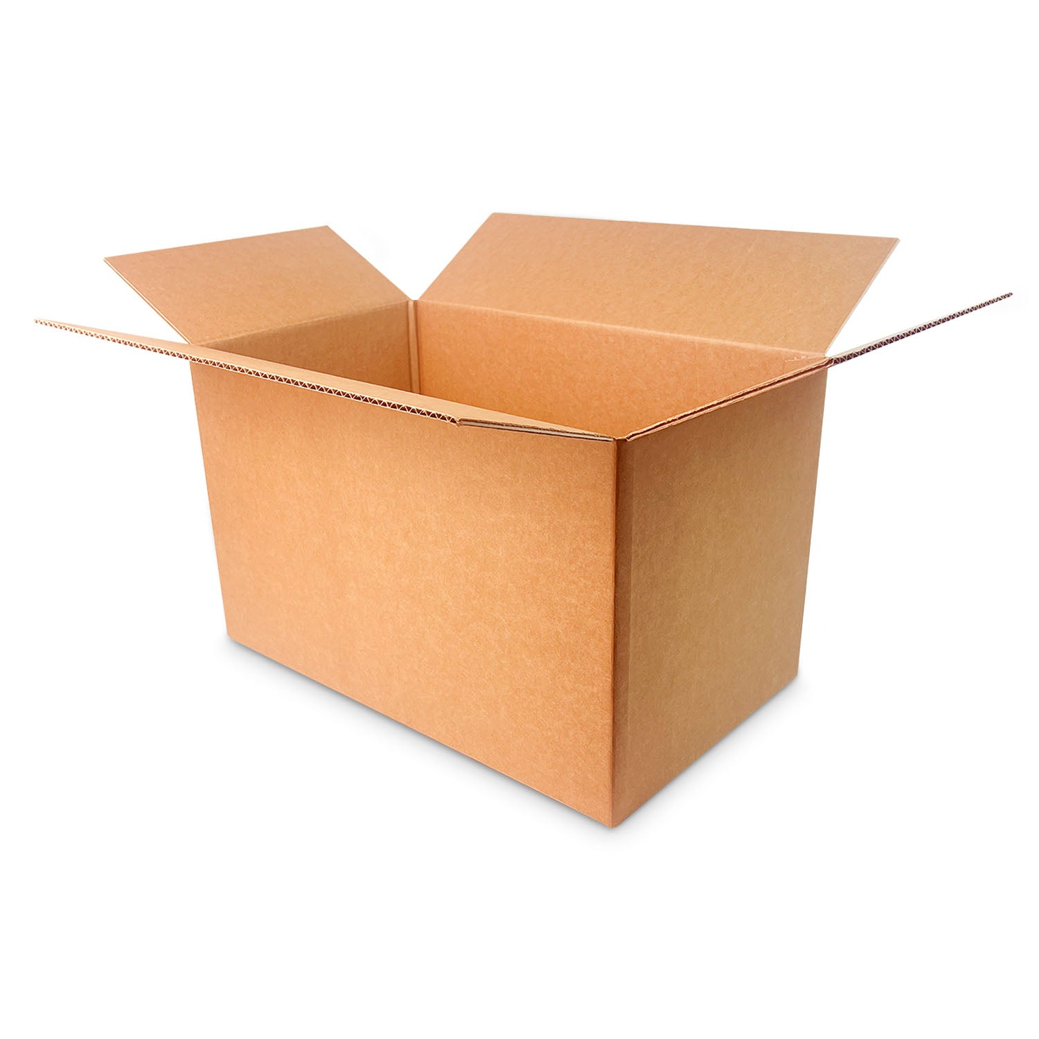 A 20x12x12 corrugated cardboard box (32 ECT) from a case of 25, shown open with flaps spread outward on a white background.