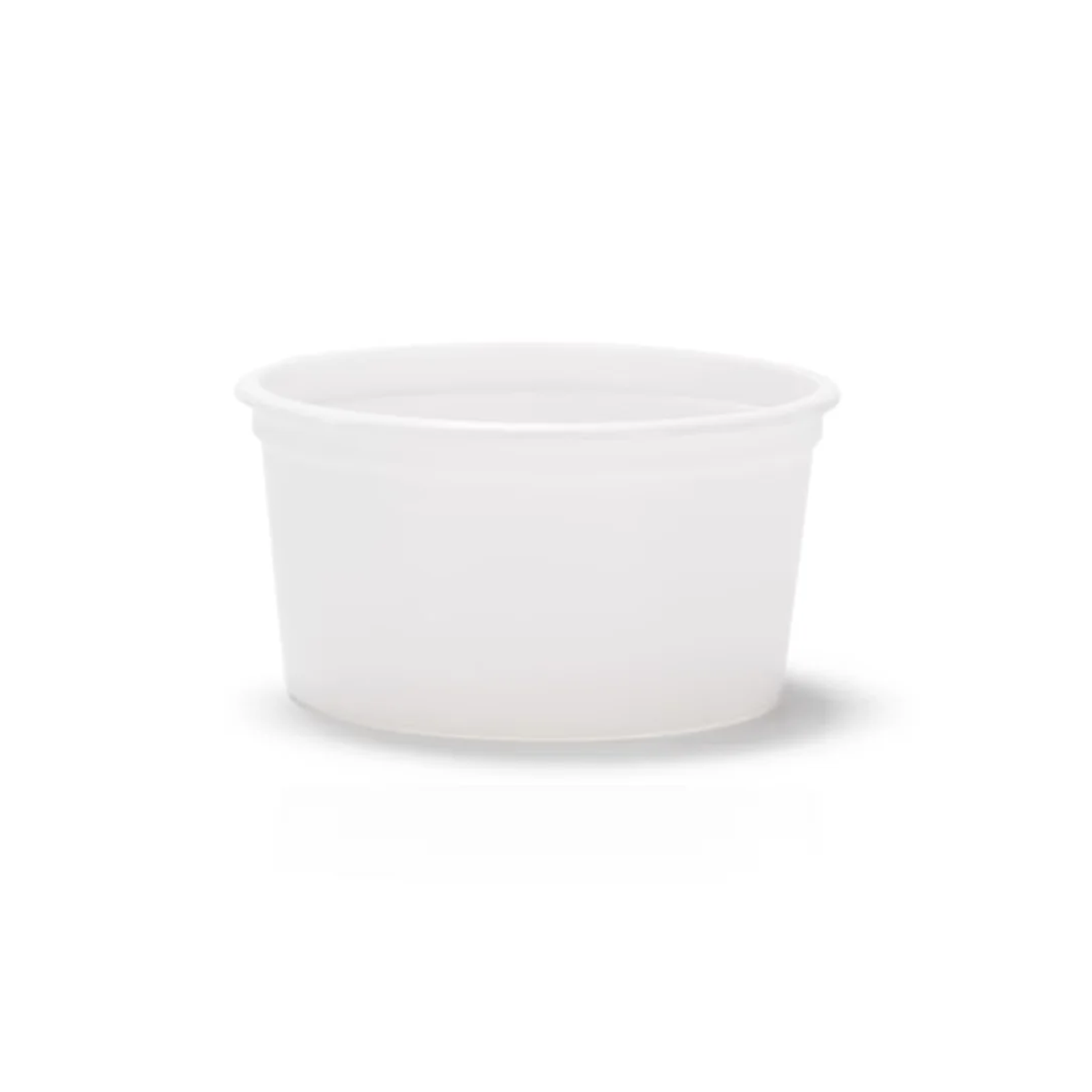 The 4 oz. BPA-Free Food-Grade Container (T30204CP) features a small, empty, translucent plastic body with a wide opening and straight sides. Shown here on a white background. Available by the case of 1710.