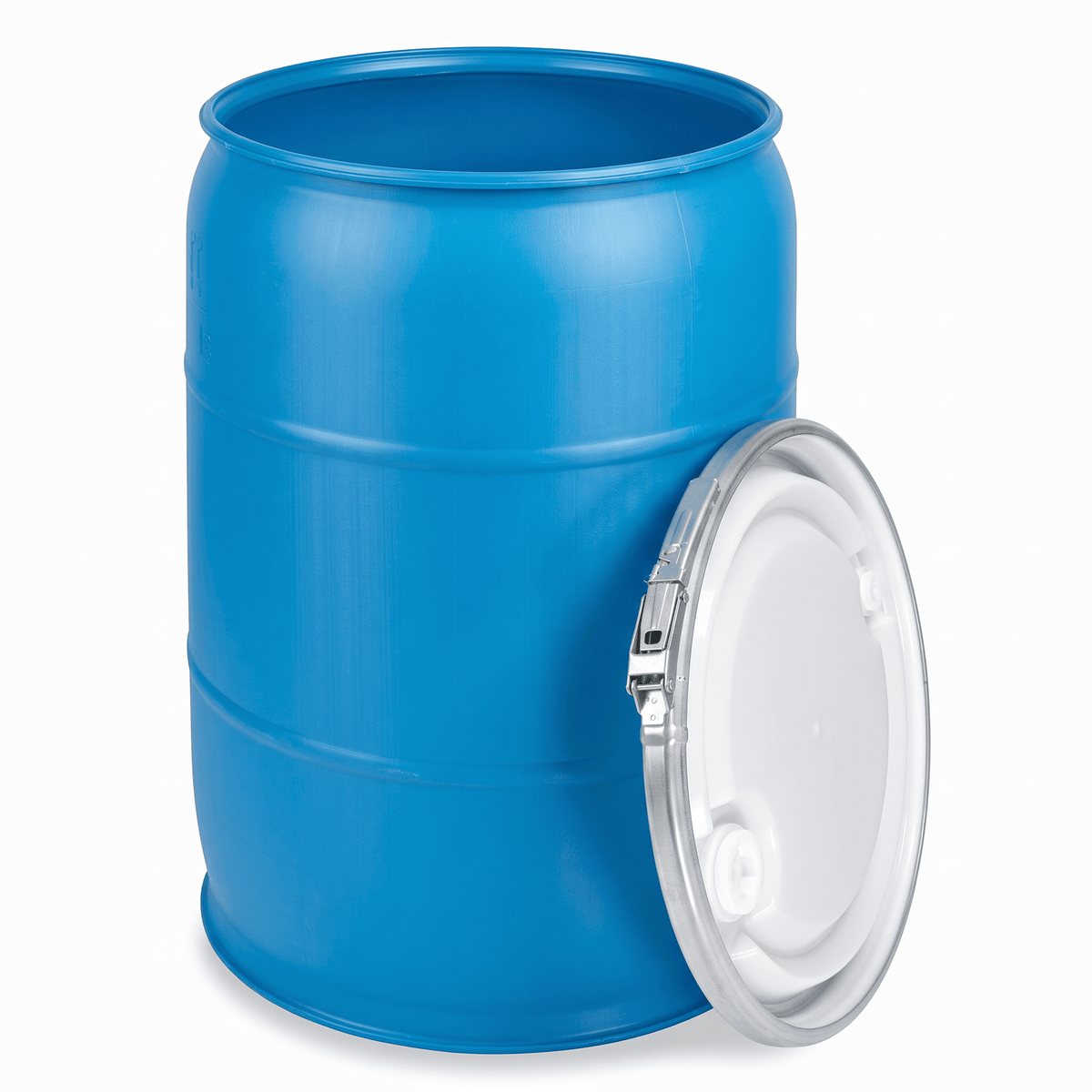 55 Gallon Plastic Drum Open Head with Lever Lock Lid Blue