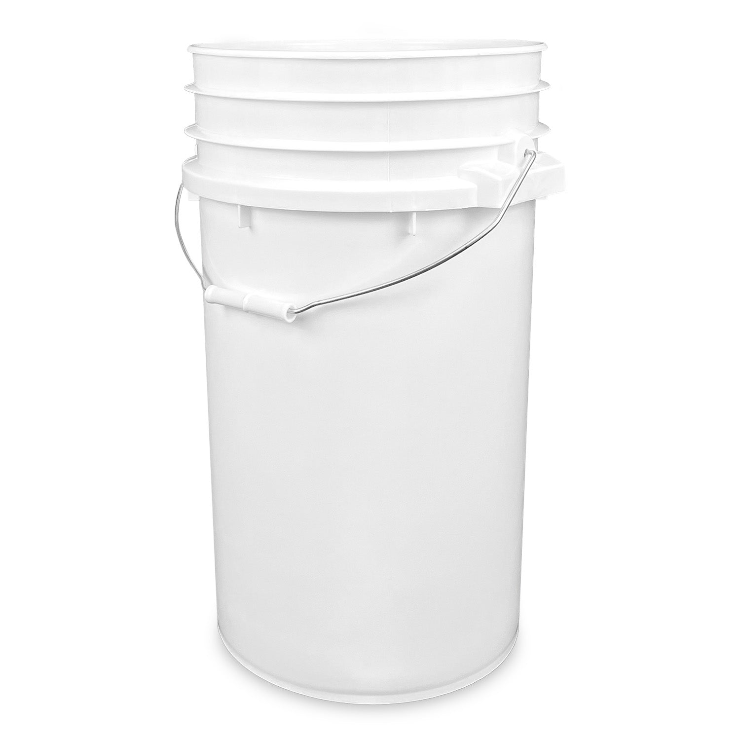 A 7 Gallon 90 Mil BPA-Free Food-Grade Bucket with a metal handle and white plastic grip, shown on a white background.
