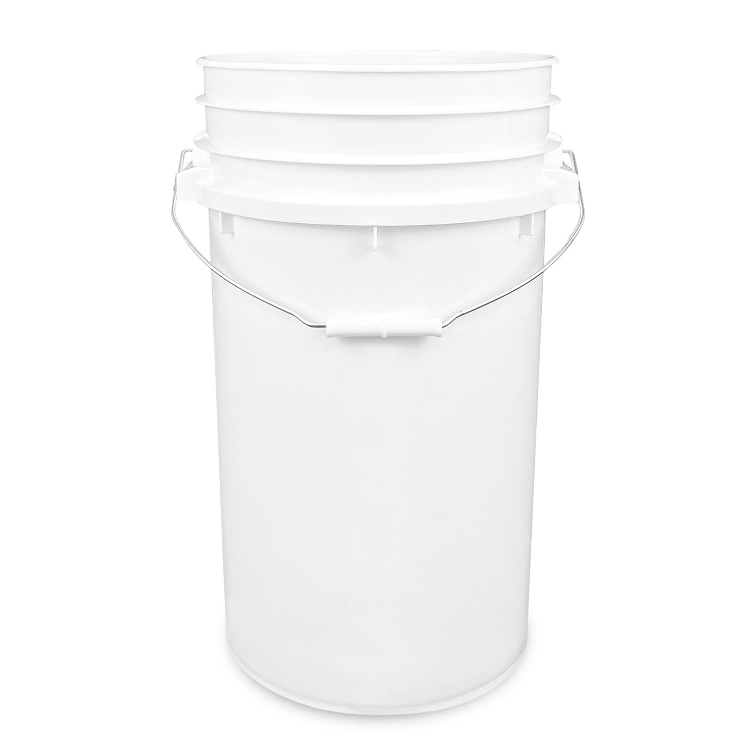 A 7 Gallon 90 Mil BPA-Free Food-Grade Bucket with a metal handle stands upright on a white background.