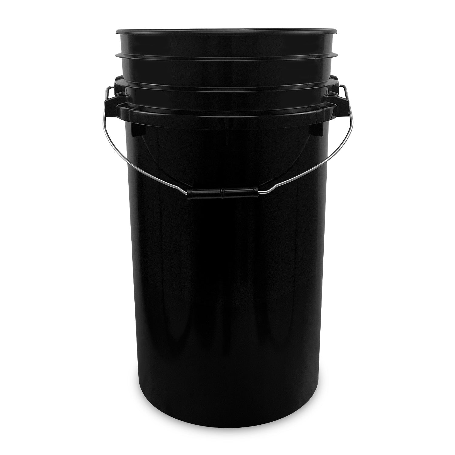The image features a 7 Gallon 90 Mil BPA-Free Food-Grade Bucket (1 Count). This large, sturdy black plastic bucket has a metal handle and cylindrical shape, ideal for safely carrying or storing food and other materials.