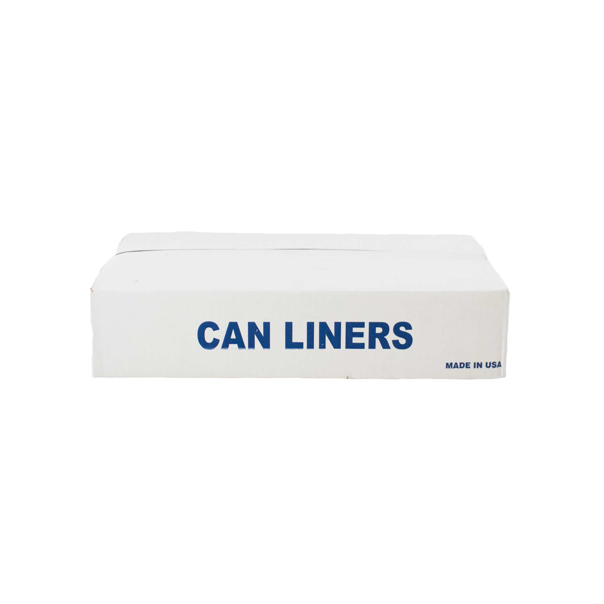 A white rectangular box labeled "LLDPE Liners - 60 Gallon Black Trash Bags 38x58 1.5 Mil (L38581.5K) - Case of 100" in blue text, with "MADE IN USA" on the bottom right, is shown against a white background.