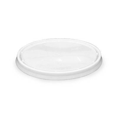 A BPA-Free Food-Grade Round Pry-Off Lid (L514PR) with a raised center and white rim, shown on a plain white background. Sold as a case of 600.