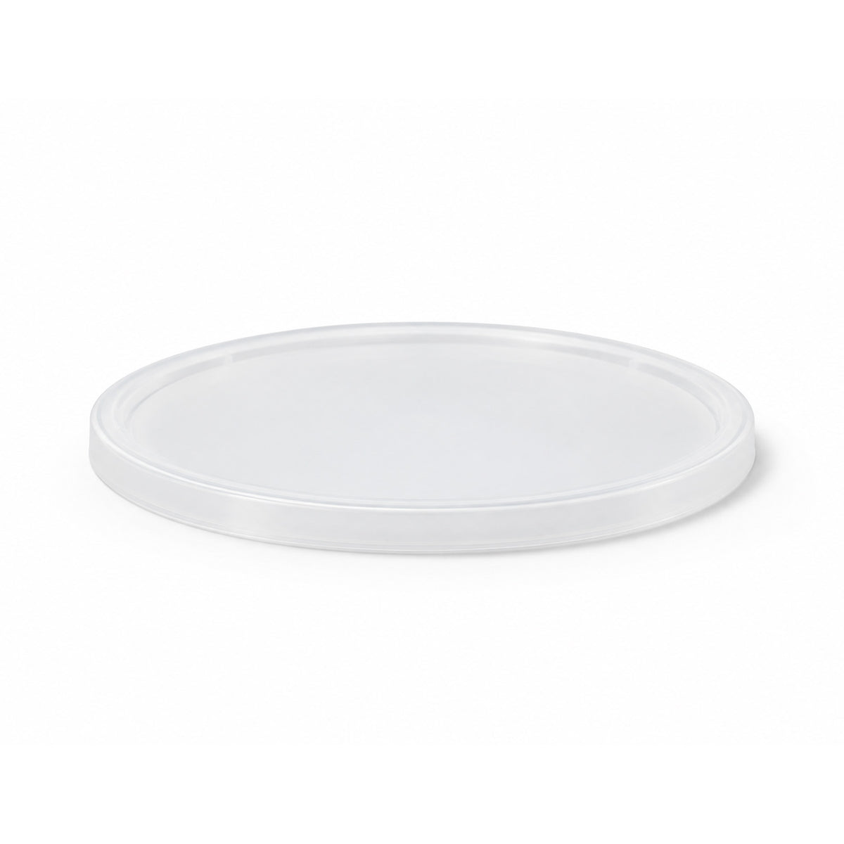A clear, round plastic BPA-Free Food-Grade Round Lids (L801) - Case of 150 lid.