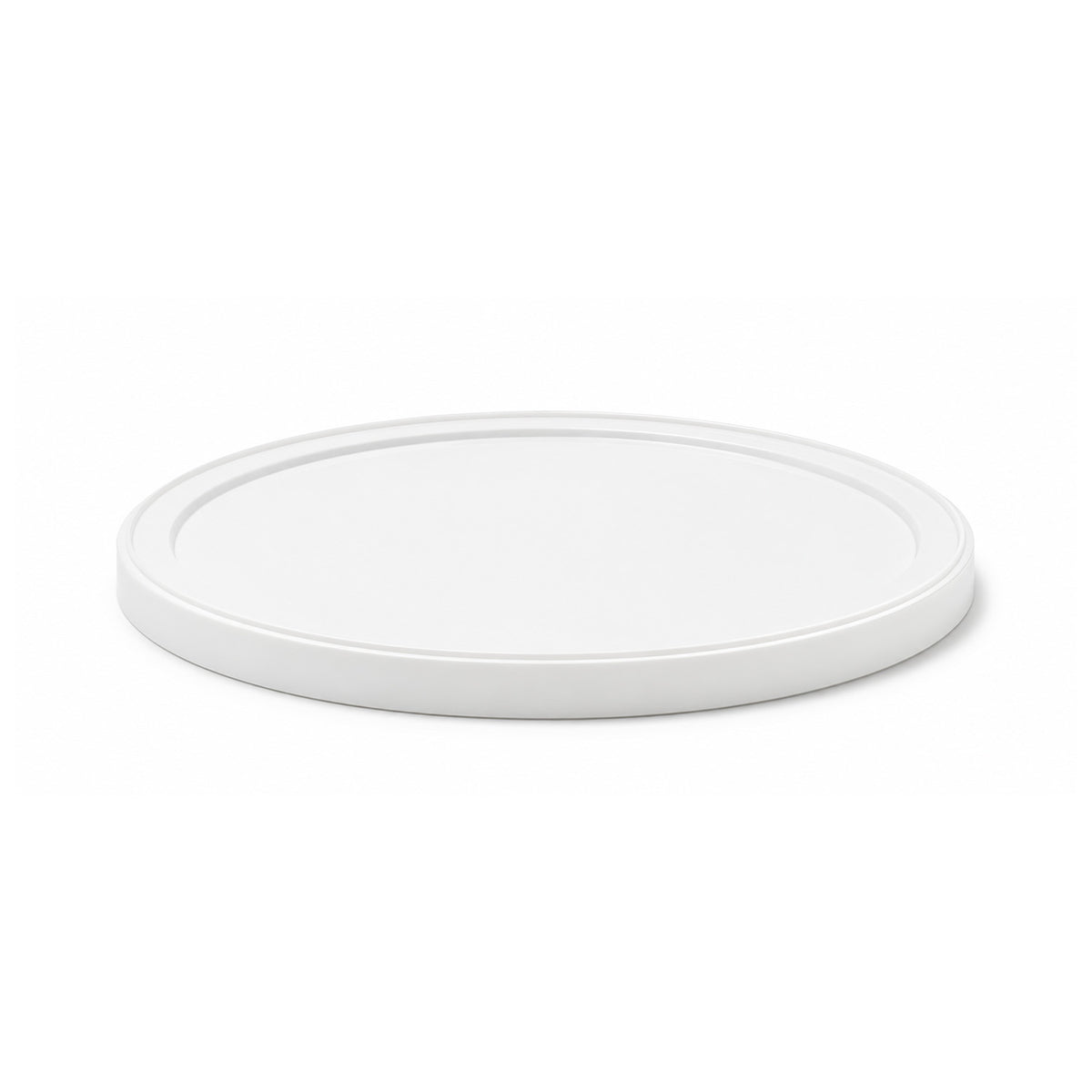 White circular BPA-Free Food-Grade Round Lids (L801) - Case of 150 with a raised rim.