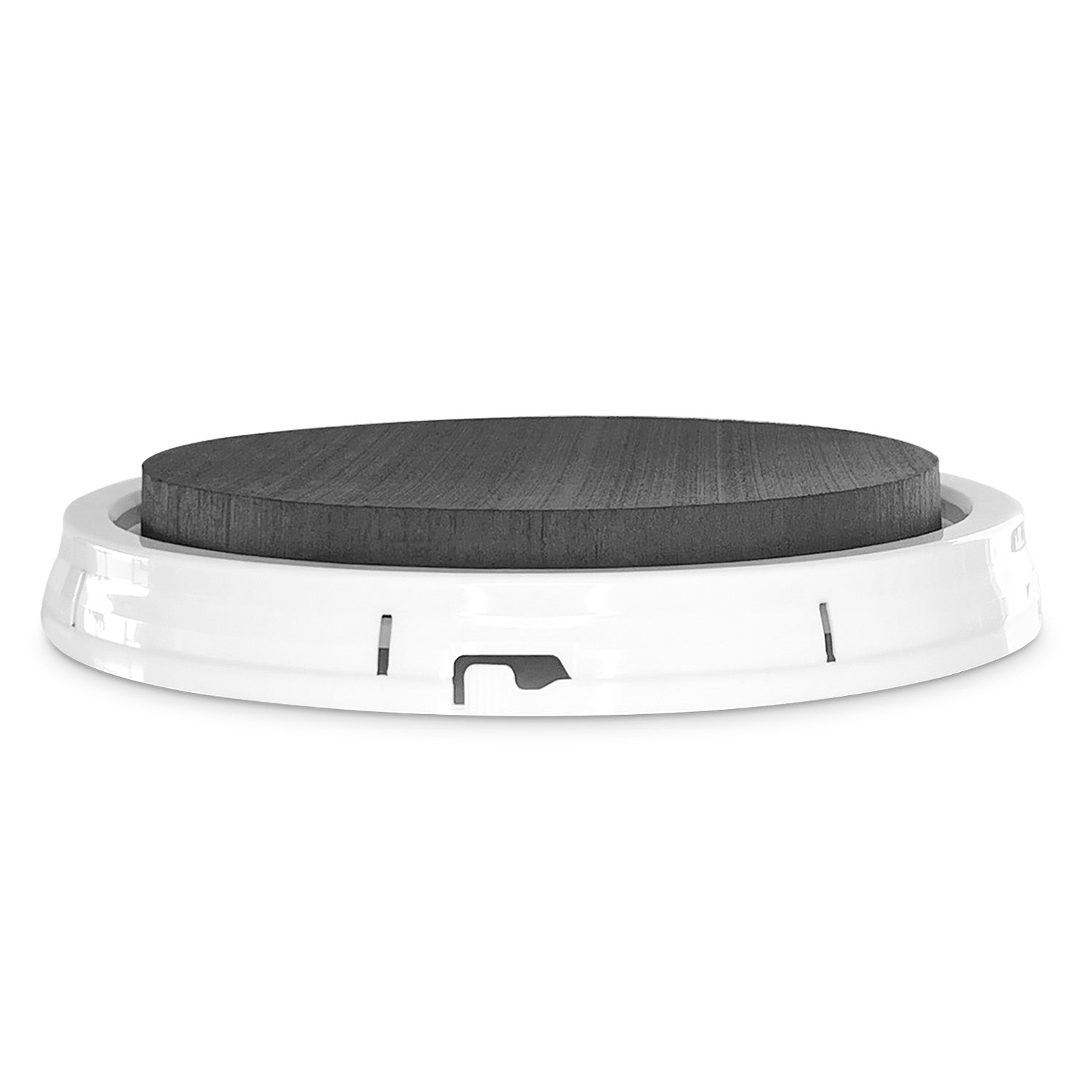 A BPA-Free food-grade padded lid, designed for 3.5, 5, and 7 gallon buckets, is shown front-facing on a white plastic base against a white background.