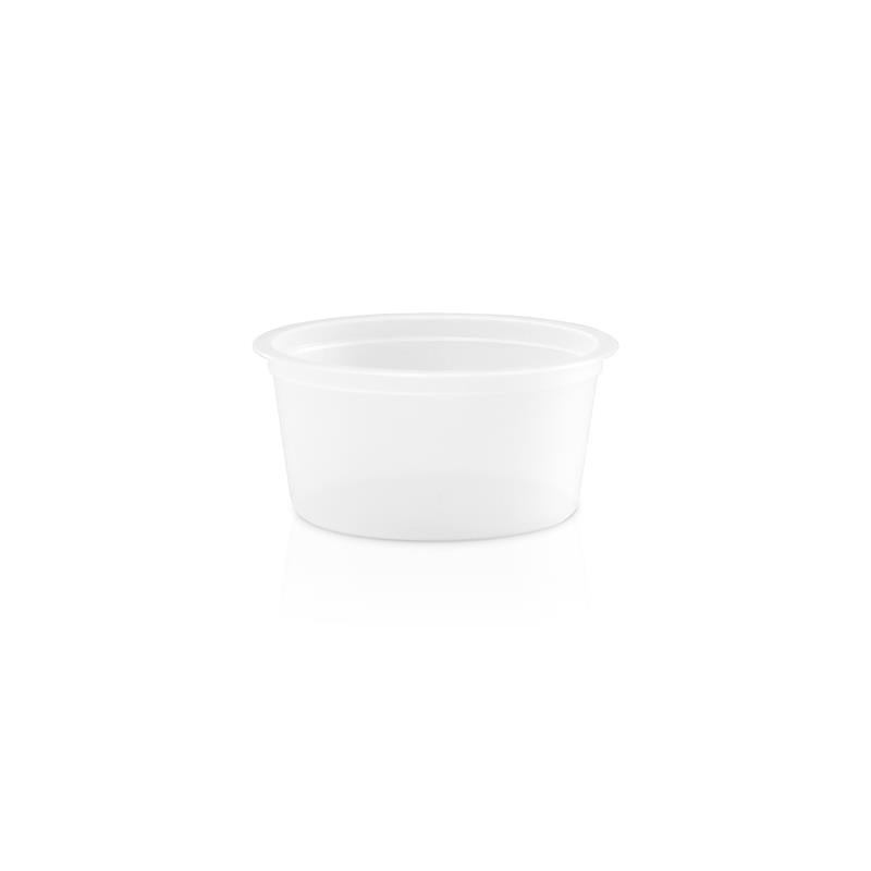 The 4 oz. BPA-Free Food-Grade Container (T30204CP) is a small, empty white plastic container with a smooth surface, shown against a plain white background; available by the case of 1710.
