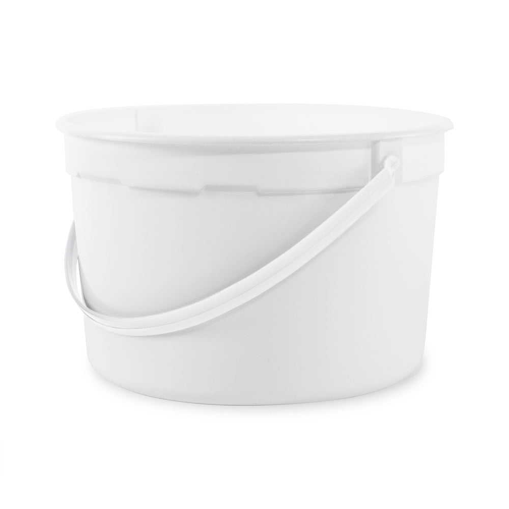 A 1 Gallon BPA-Free Food-Grade Freezer-Safe Bucket (T808128B) with a matching white handle, shown against a white background. Sold as a case of 120.