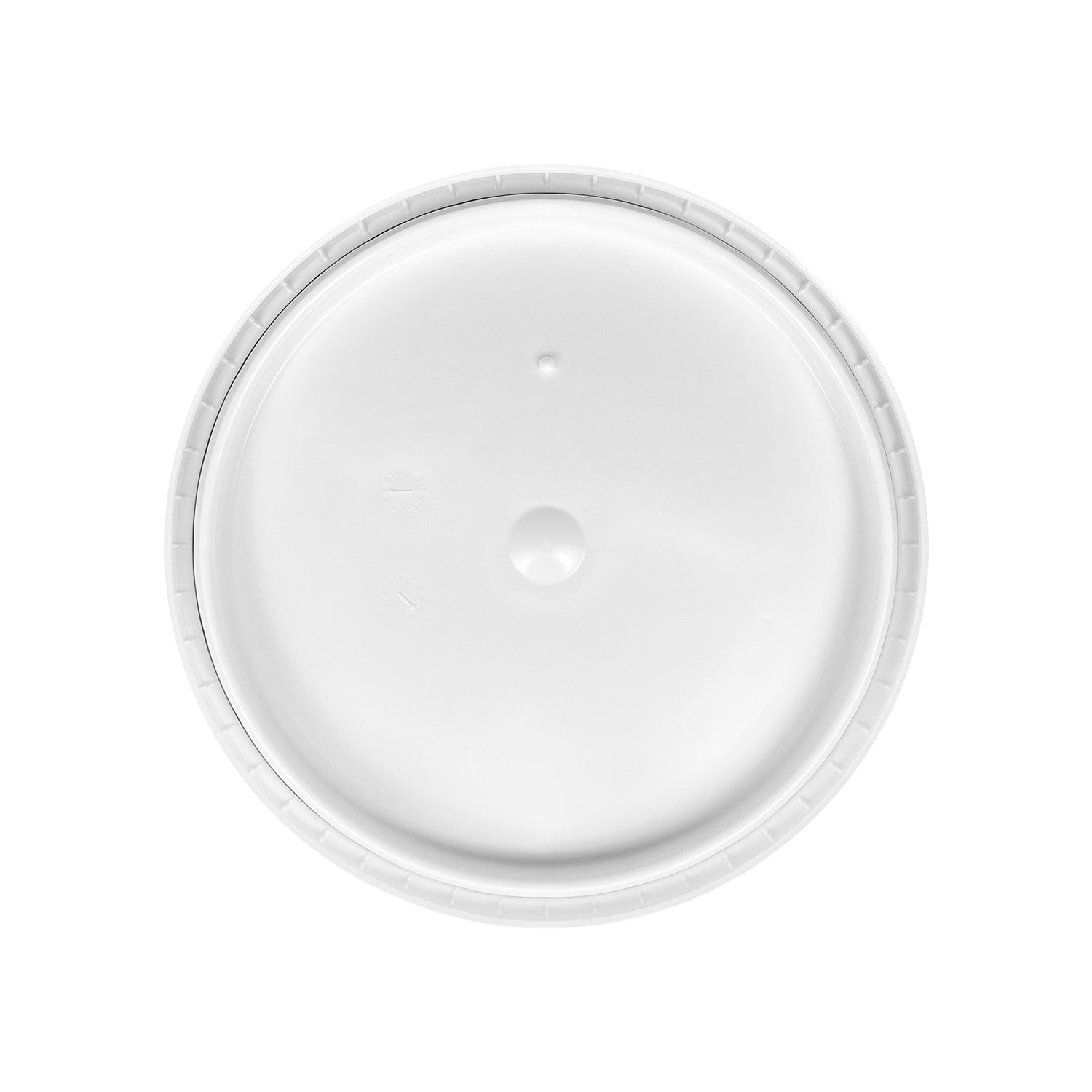 The UN-Rated 5 Gallon 1H2/Y1.5/30 BPA-Free Food-Grade Bucket Lid is white, round, plastic, with a slightly raised center and fine textured edge, shown from above on a white background (1 count).