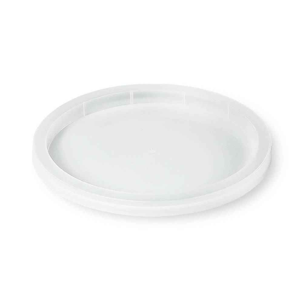 A round, white BPA-Free Food-Grade Freezer-Safe Lid (L410 + L410RTR) with a raised edge, shown on a plain white background. Sold by the case (500–1000 lids).