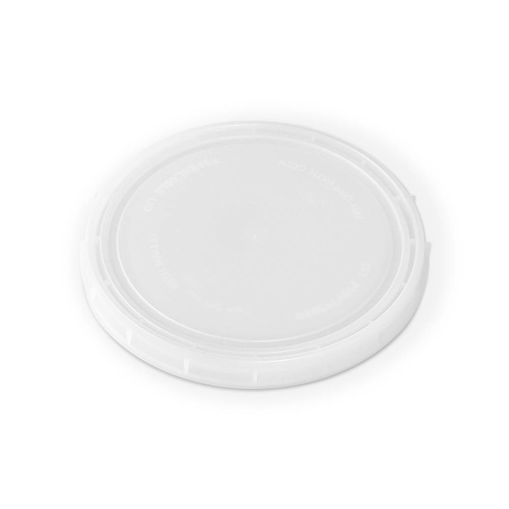 The BPA-Free Food-Grade Vapor Lock Pry-Off Round Lid (L411VL) is shown from above against a plain white background, featuring a slightly raised rim. Sold as a case of 500.