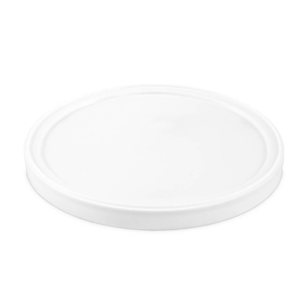 A BPA-Free Food-Grade Round Lid (L513) with a smooth, white plastic surface and a slightly raised edge is displayed on a white background. Available in cases of 300-480.