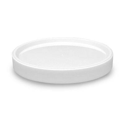 A BPA-Free Food-Grade Long Skirt Recessed Lid (L602LRCA) with a flat base and slightly raised rim, shown against a white background. Sold as a case of 230.