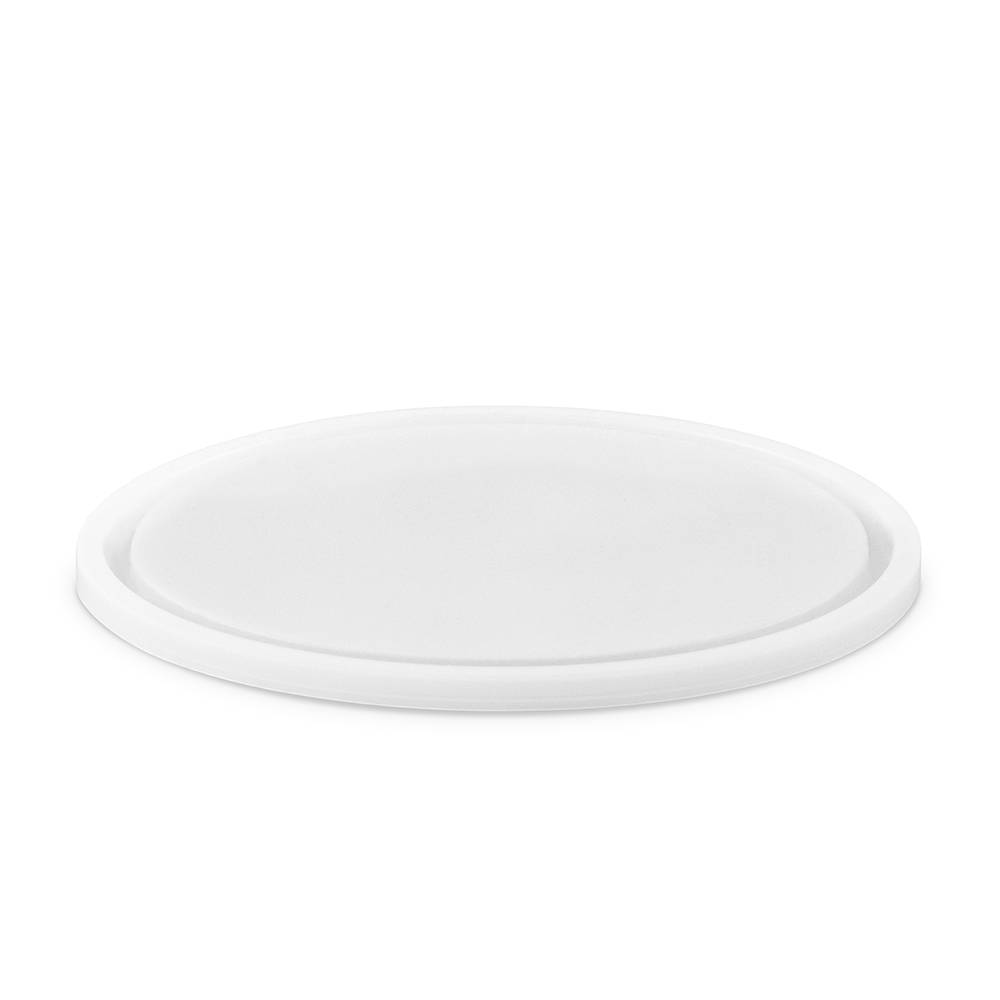 The L801 BPA Free Food Grade Round Lid (case of 100-150) is a plain, round, white plastic lid displayed on a white background.