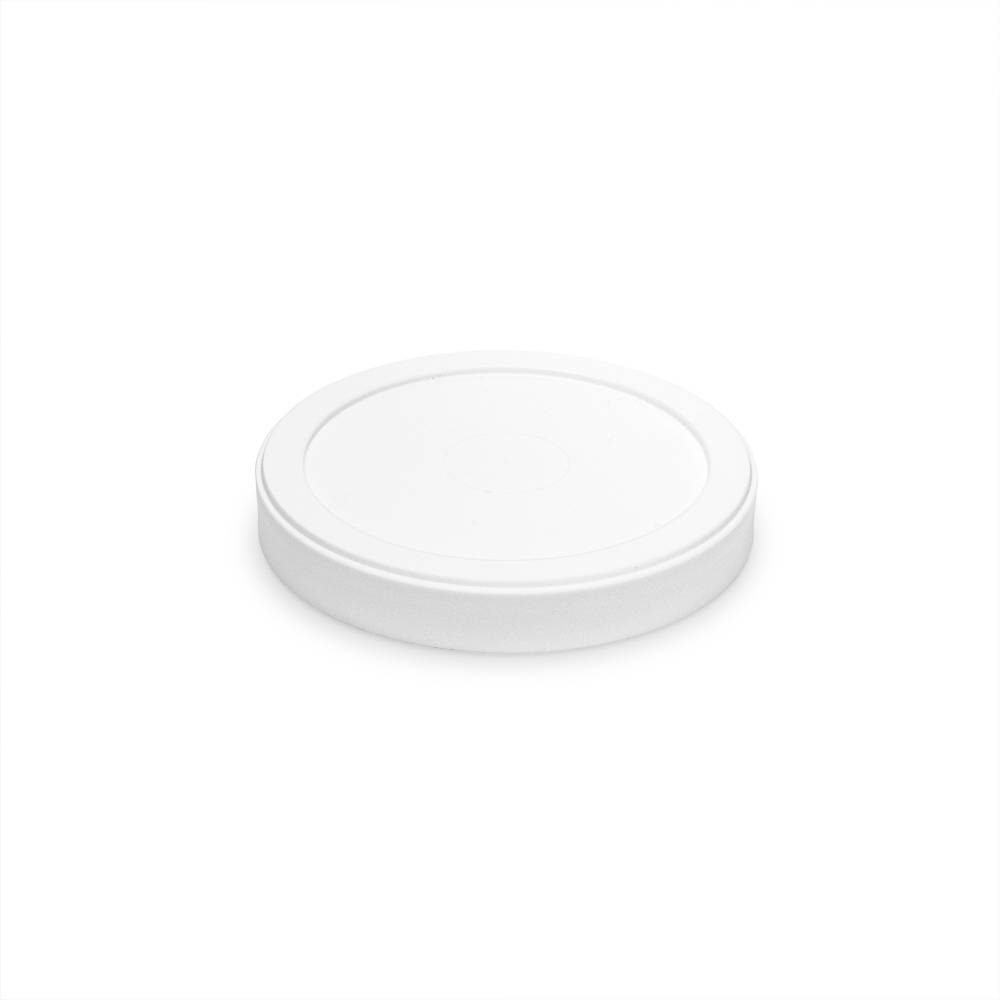 A plain, round Food-Grade Freezer-Safe Lid (L314) with a smooth, white plastic surface and slightly raised edge is centered on a white background. Case of 600. Fits T31416FCP only.