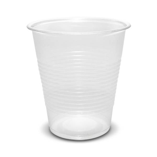 A 12 oz. Clarified Water Cup (ST30812CP) with ridged sides is shown empty against a plain white background. Sold by the case, 1000 cups per case.