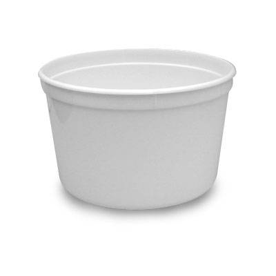 A plain, white, round 20 oz. BPA-free food-grade container (T01F) with a smooth surface and no lid, displayed against a white background. Sold as a case of 500.
