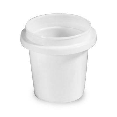 A 4 oz. BPA-Free Food-Grade Pry-Off Container (T20604PR), made of plain white plastic with a wide rim, shown against a white background. Sold as a case of 1000.