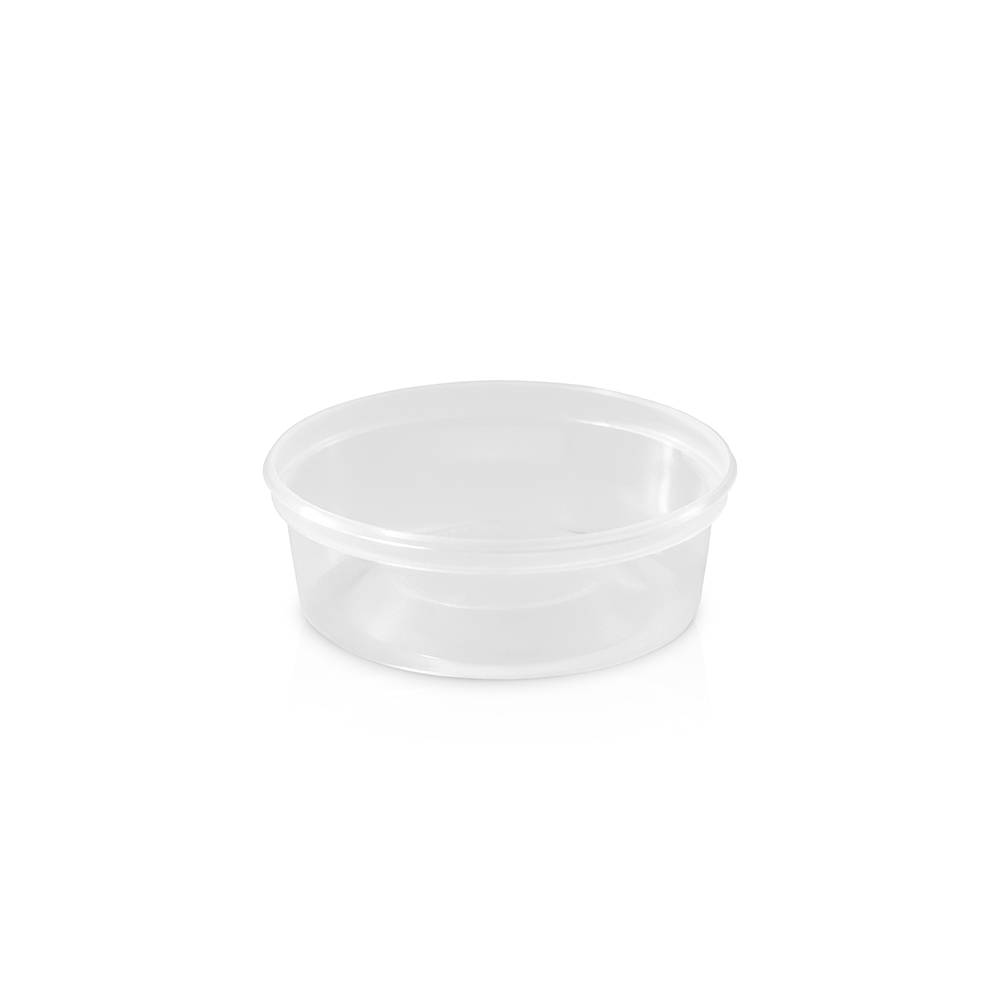 The 7 oz. BPA-Free Food-Grade Container (T41007CP) with matching lid is shown against a plain white background. Sold in a case of 1000.