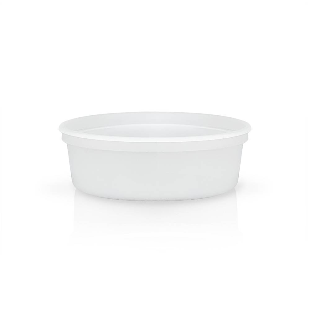 An 8 oz. BPA-free food-grade plastic container (T41008CP) with a matching lid, shown on a white background. Case of 1000.
