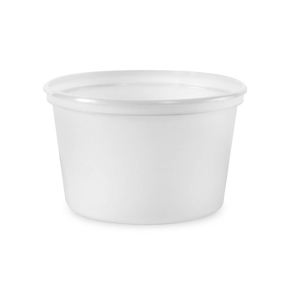 A 16 oz. BPA-Free food-grade round plastic container (T41016CP) with a slightly flared rim, shown against a white background. Available in a case of 500.