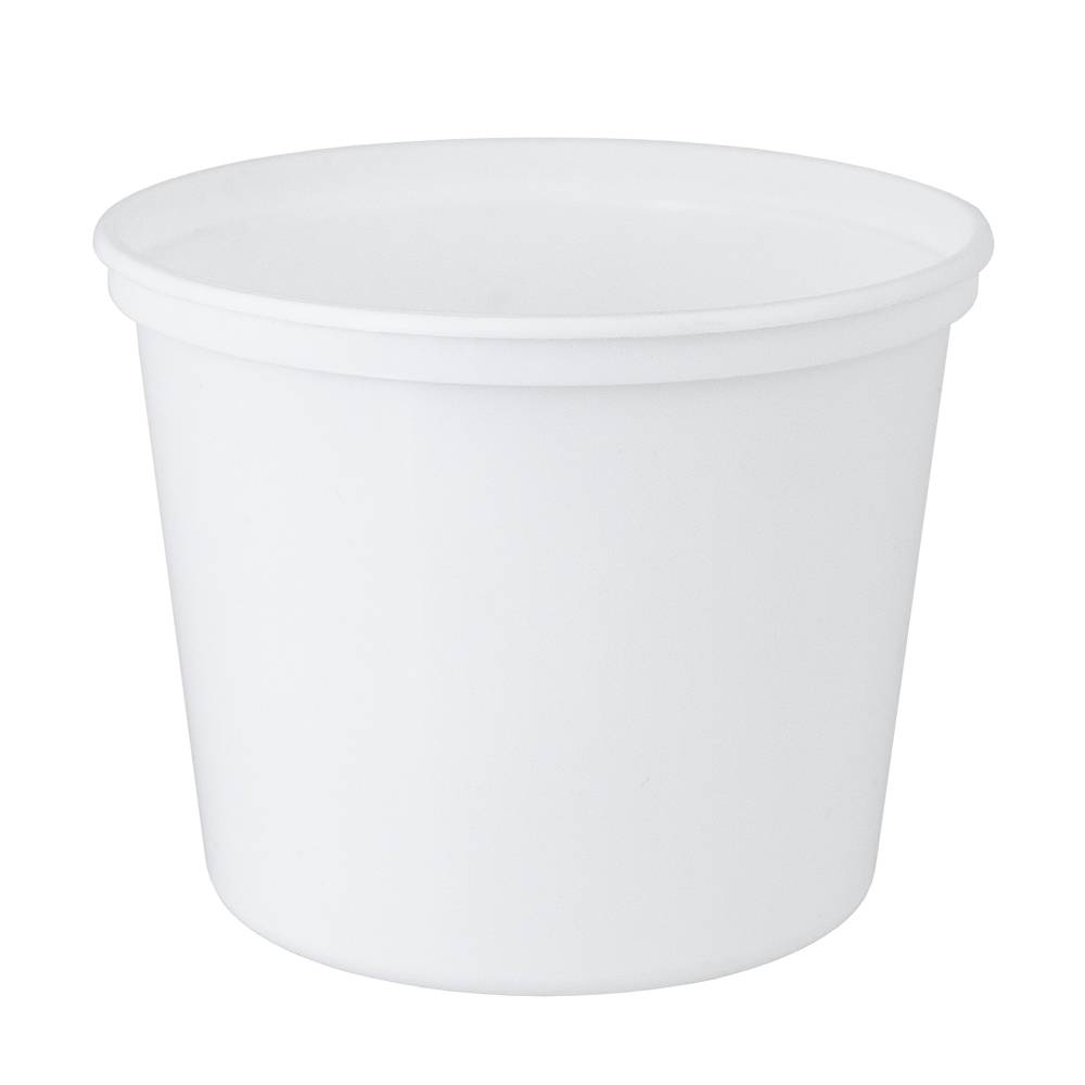 A 20 oz. BPA-free, food-grade disposable container (T41020CP) with a wide opening and flared rim, shown against a white background. Case includes 500 containers.