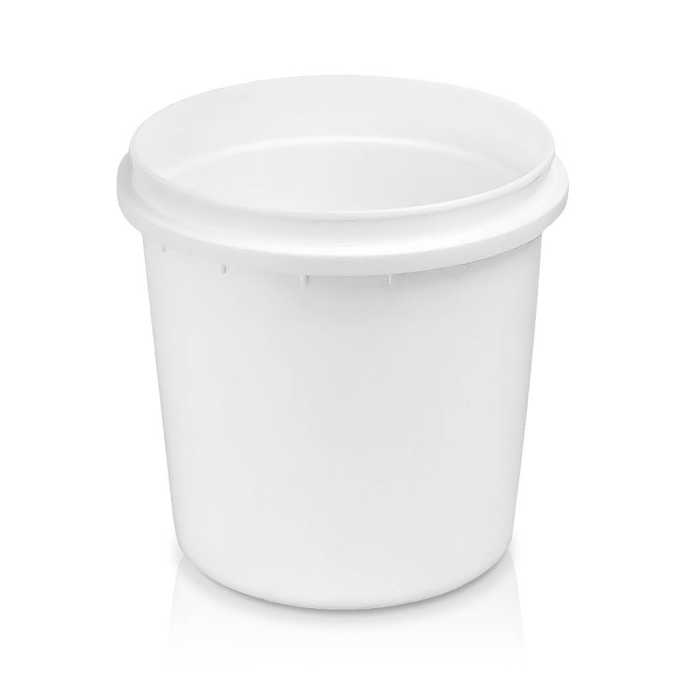 The 1/4 Gallon (32 oz.) BPA-Free Food-Grade Pry-Off Container (T41232PR) is a round, white plastic container with a wide opening and flared rim, displayed against a white background. Case of 300.