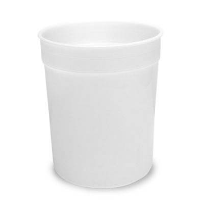 A 93 oz. BPA-Free Food-Grade Container (T60293)—a plain, white, cylindrical plastic container with a wide mouth and no lid—shown against a white background. Sold as case of 100.