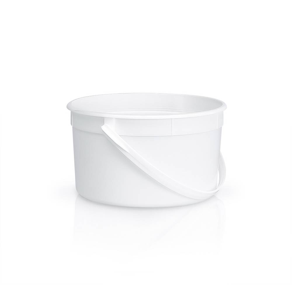 The 48 oz. BPA-Free Food-Grade Bucket (T60748CPB), sold in a case of 200, is a plain white plastic bucket with a handle and simple round design, shown empty on a white background.