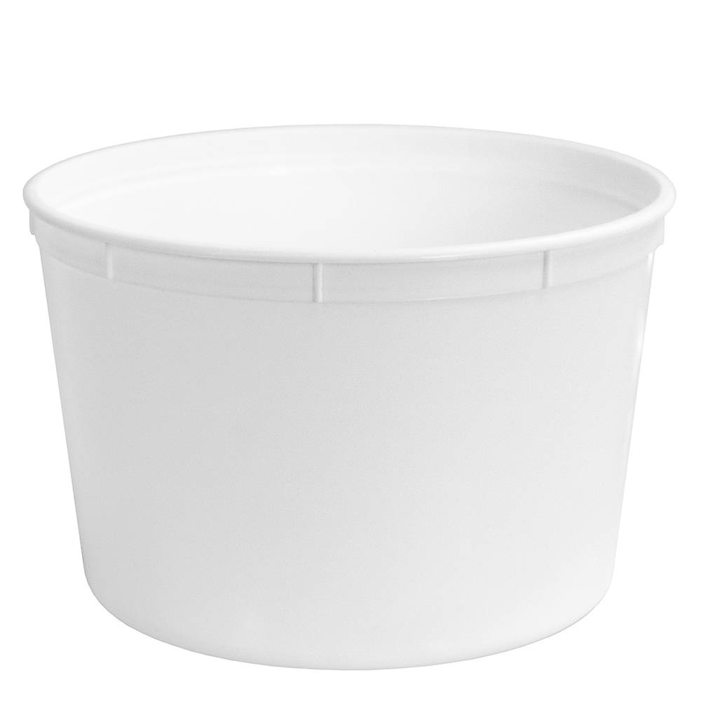 A plain, round, white 1/2 gallon (64 oz.) BPA-free food-grade plastic container (T61064CP), shown unlabeled against a white background; sold as a case of 240.