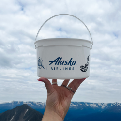 Alaska Airlines branded bucket with dry-offset printing featuring clean, professional airline branding.