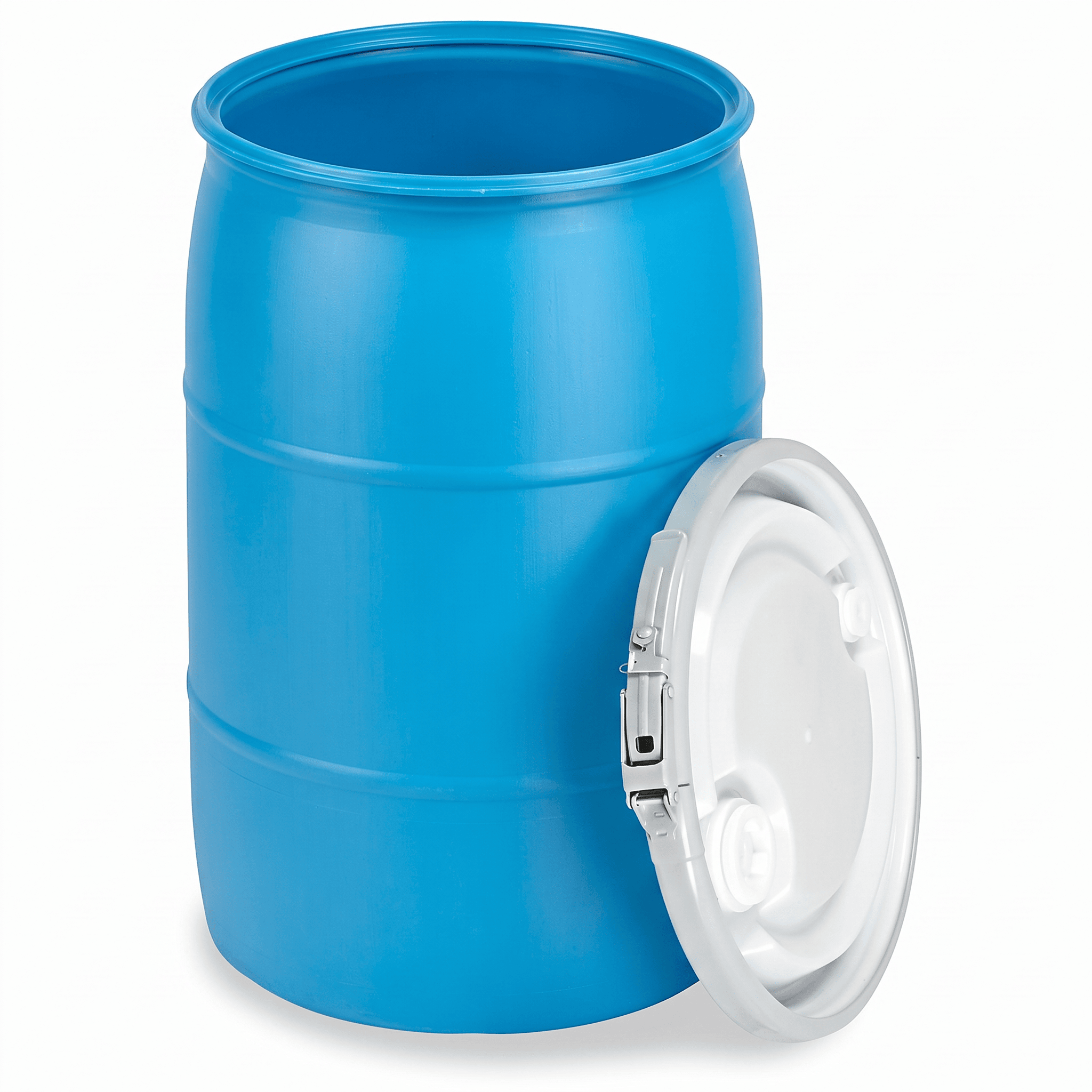 30 Gallon Plastic Drum Open Head with Lever Lock Lid Blue
