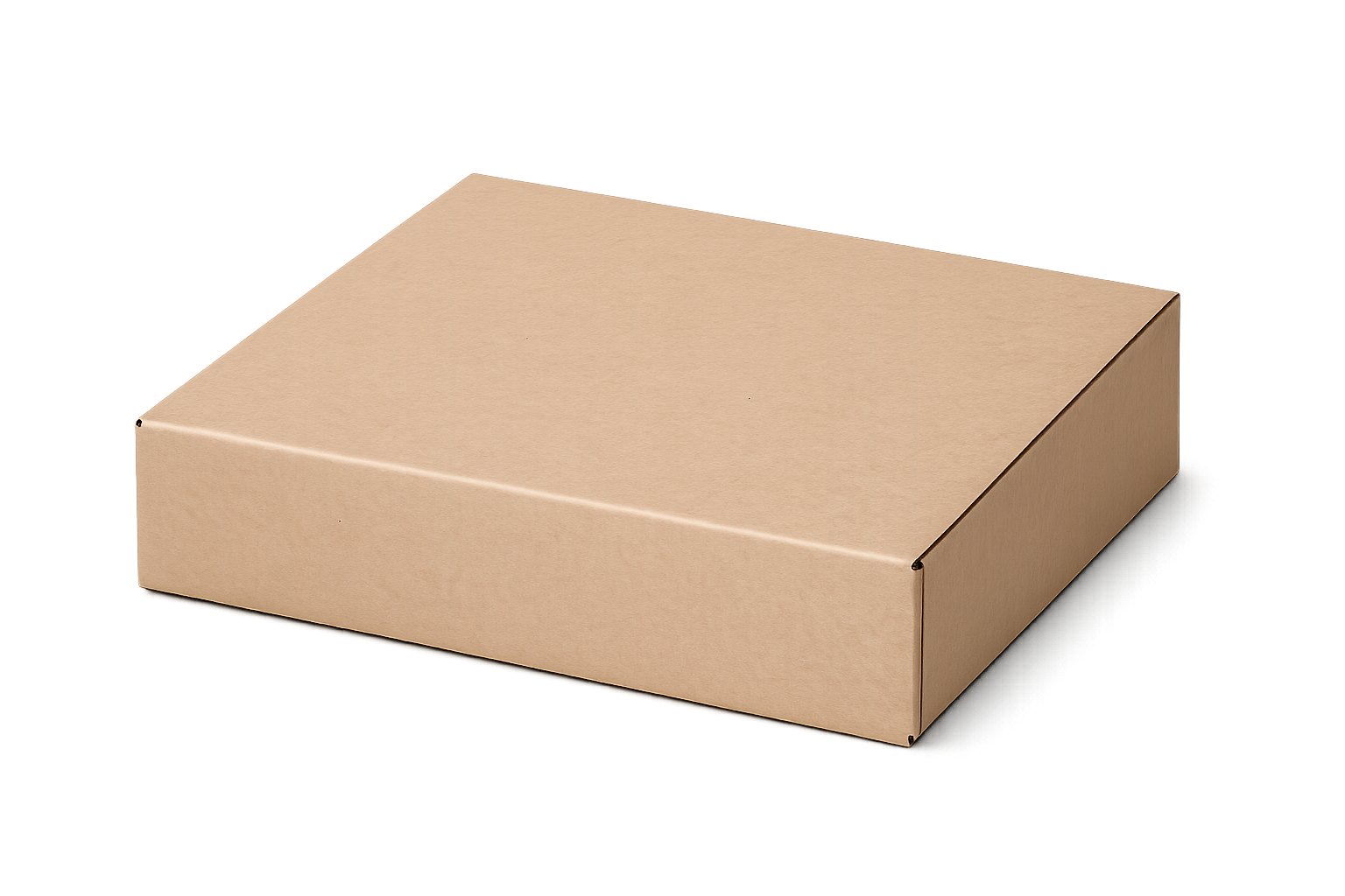 A 12x4x12 corrugated box from a pallet of 1125 boxes is shown closed and resting on a white background.