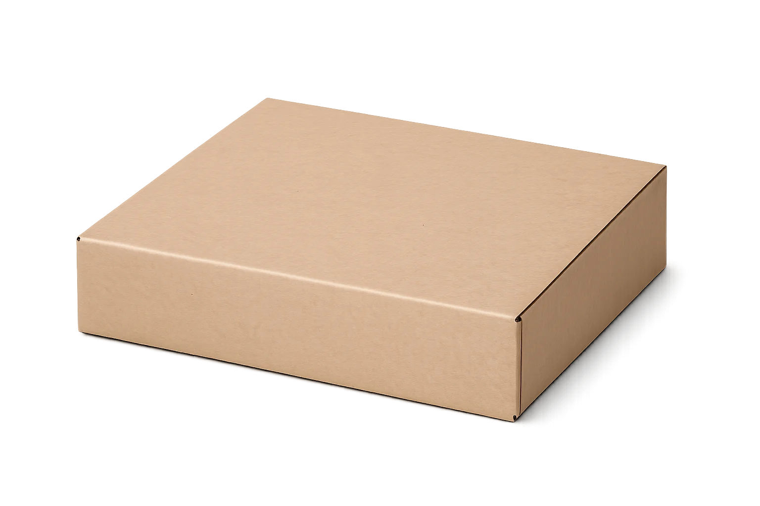 A 12x4x12 corrugated box from a pallet of 1125 boxes is shown closed and resting on a white background.