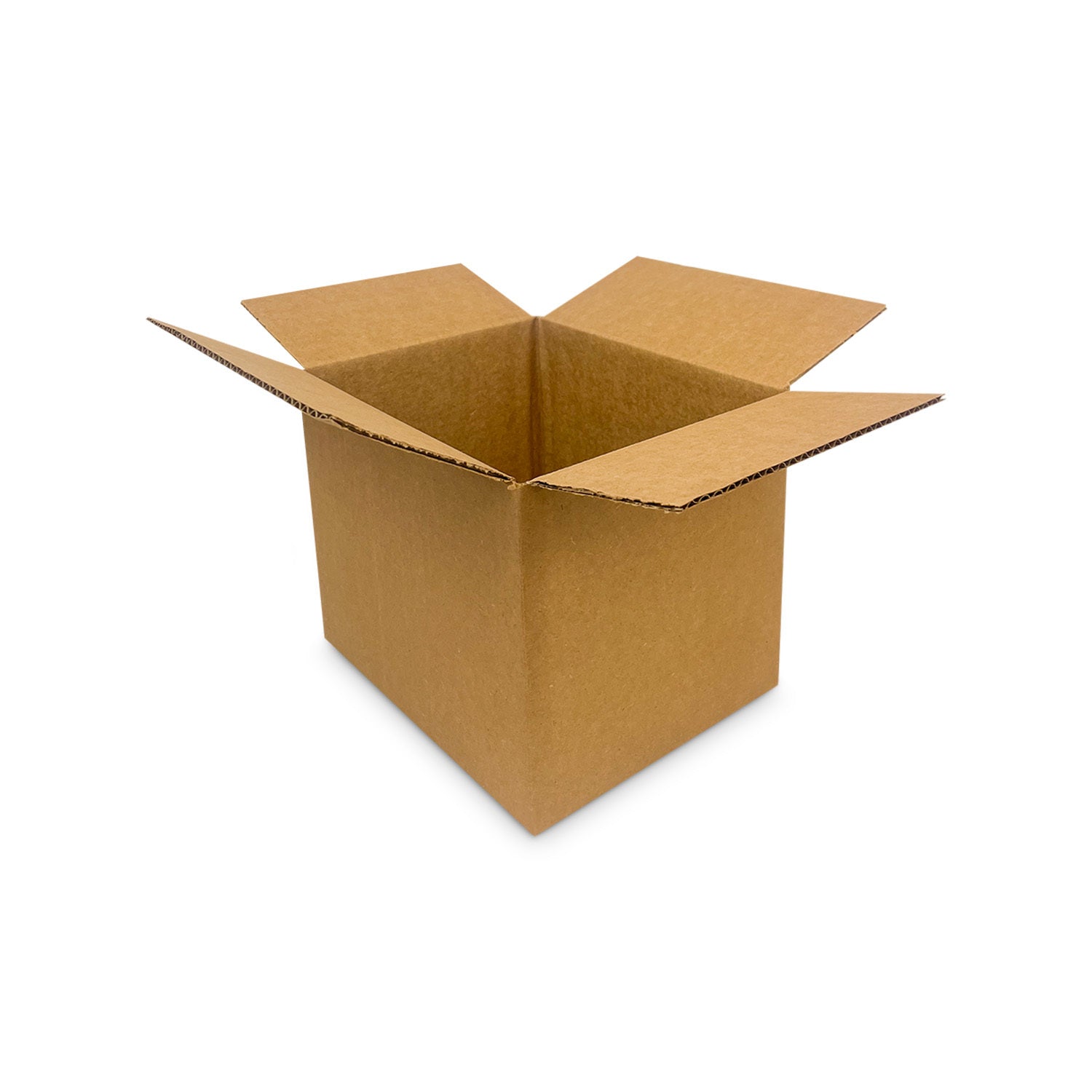 A 10x8x8 corrugated box (32 ECT) from a case of 25, shown open with flaps extended on a white background.
