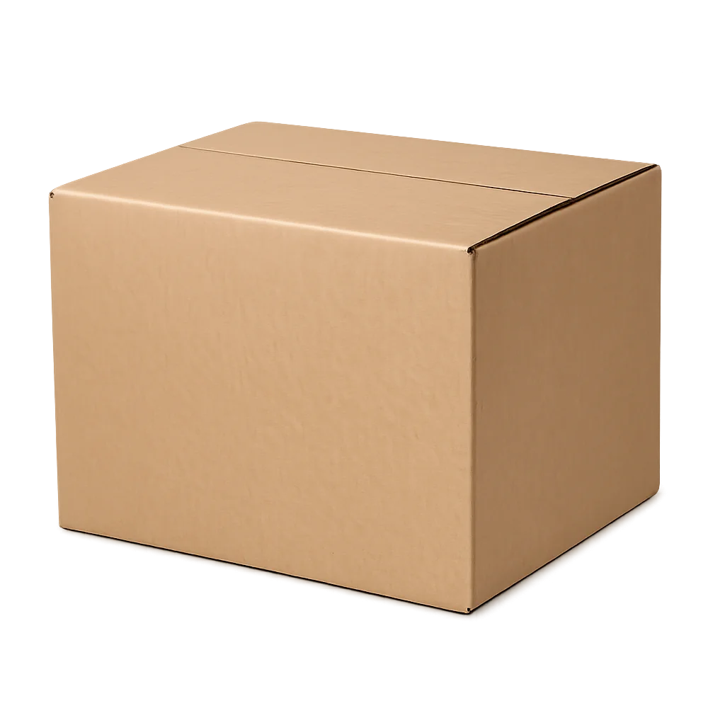 A 16x12x12 light brown corrugated box from a pallet of 250 boxes is displayed closed against a white background.