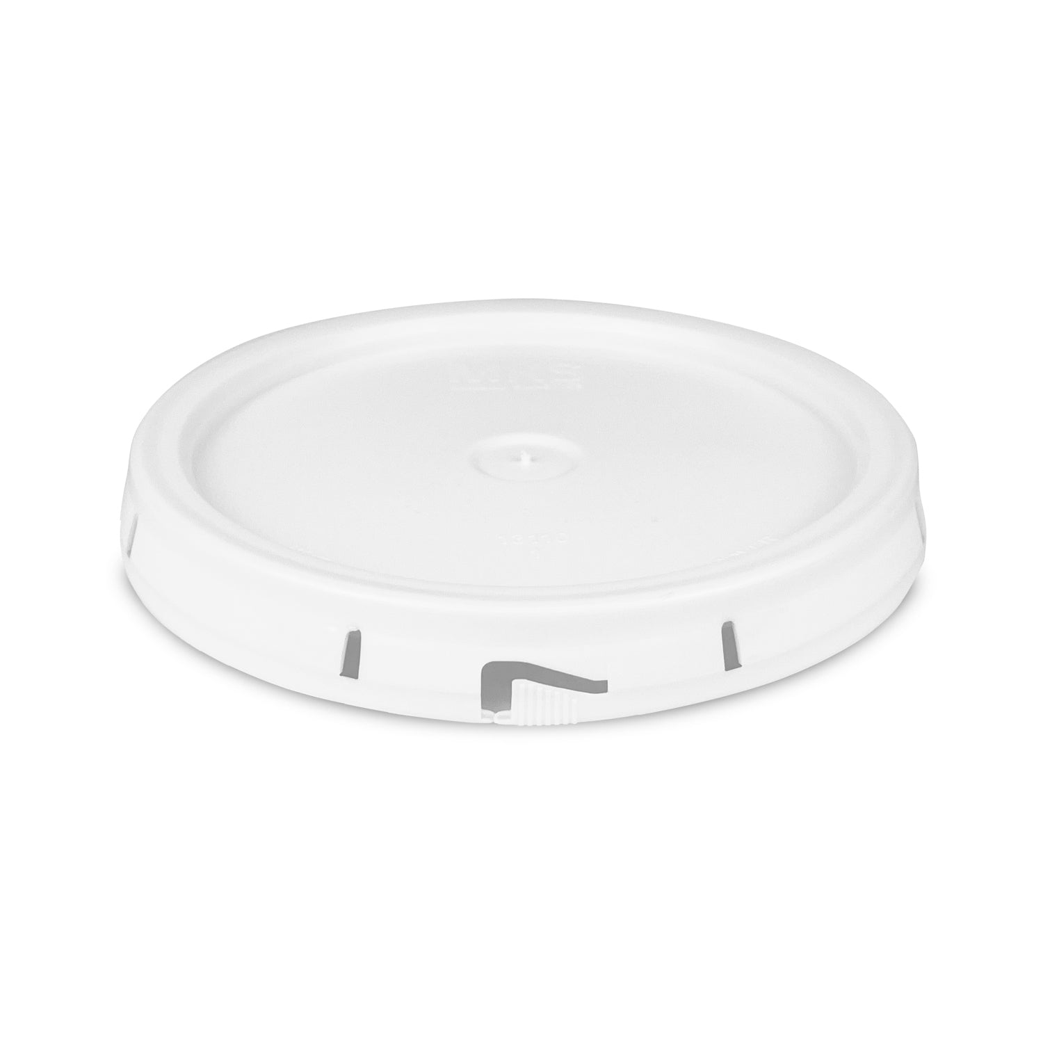 A white 1 Gallon BPA-Free Food-Grade Gasketed Tear-Strip Lid, designed with a secure seal, is shown on a plain white background.