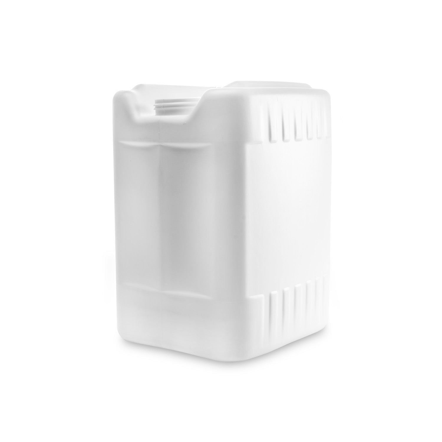 The 2.5 Gallon UN-Rated Rectangular Tight Head features a white plastic body, built-in top handle, ribbed side texture, and screw cap. Shown on a plain white background; sold as 1 count.