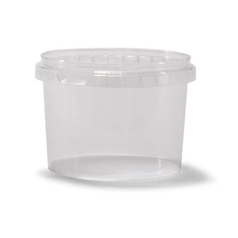 The 20 oz. BPA-Free Food-Grade UniPak Tamper-Evident Round Container (T40420UPTRCP), shown empty with a transparent lid against a white background, is sold in cases of 500.