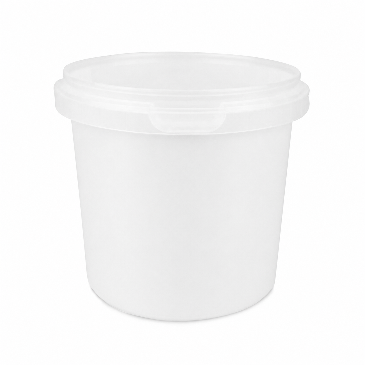 The 24 oz BPA-Free Food-Grade UniPak Tamper-Evident Round Container (T40424UPTRCP) is a white, cylindrical plastic container with a lid, shown empty against a white background. Sold in cases of 500.