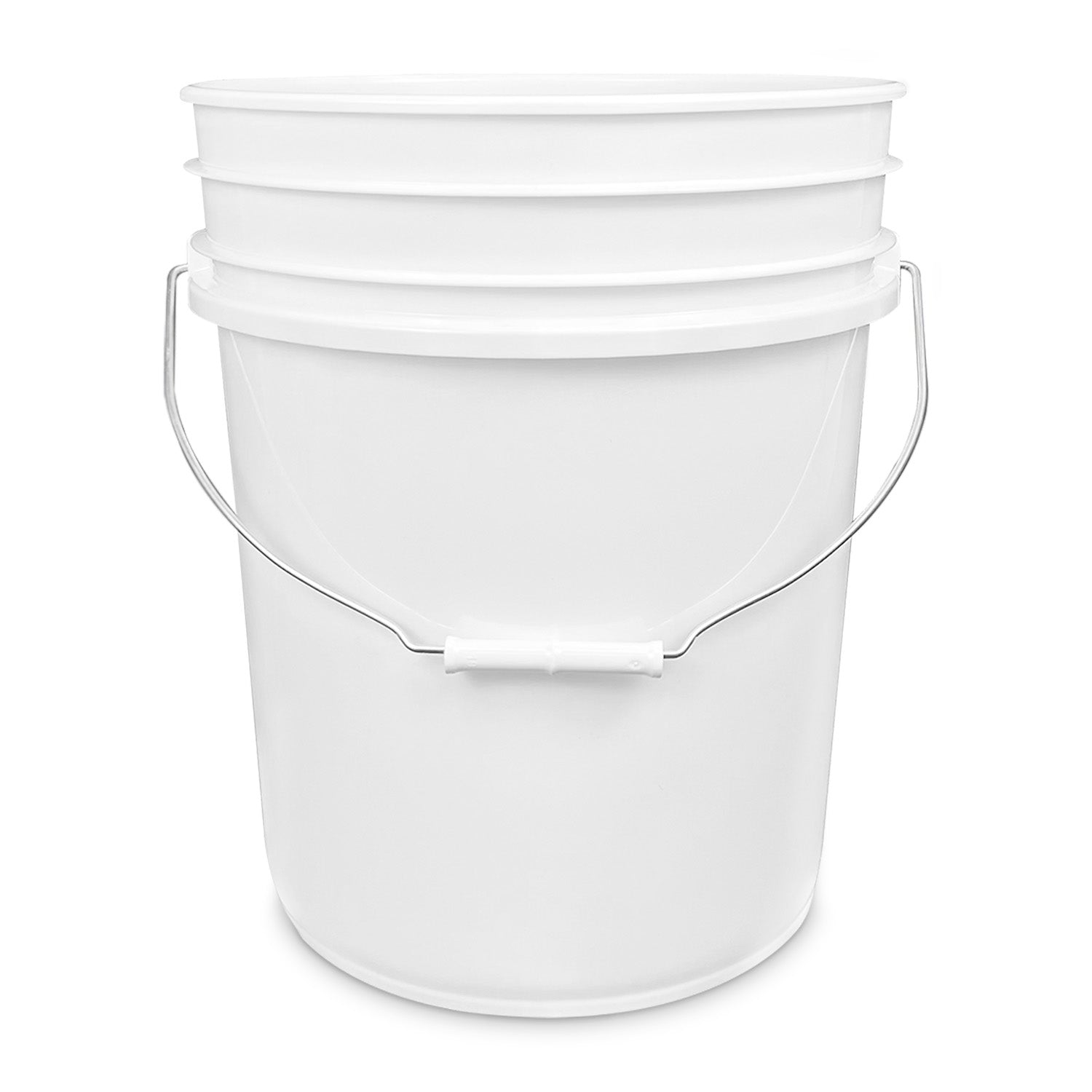 5 Gallon 95 Mil UN Rated 1H2/Y1.5/30 BPA-Free Food-Grade Bucket, featuring a metal handle with plastic grip, displayed against a white background.