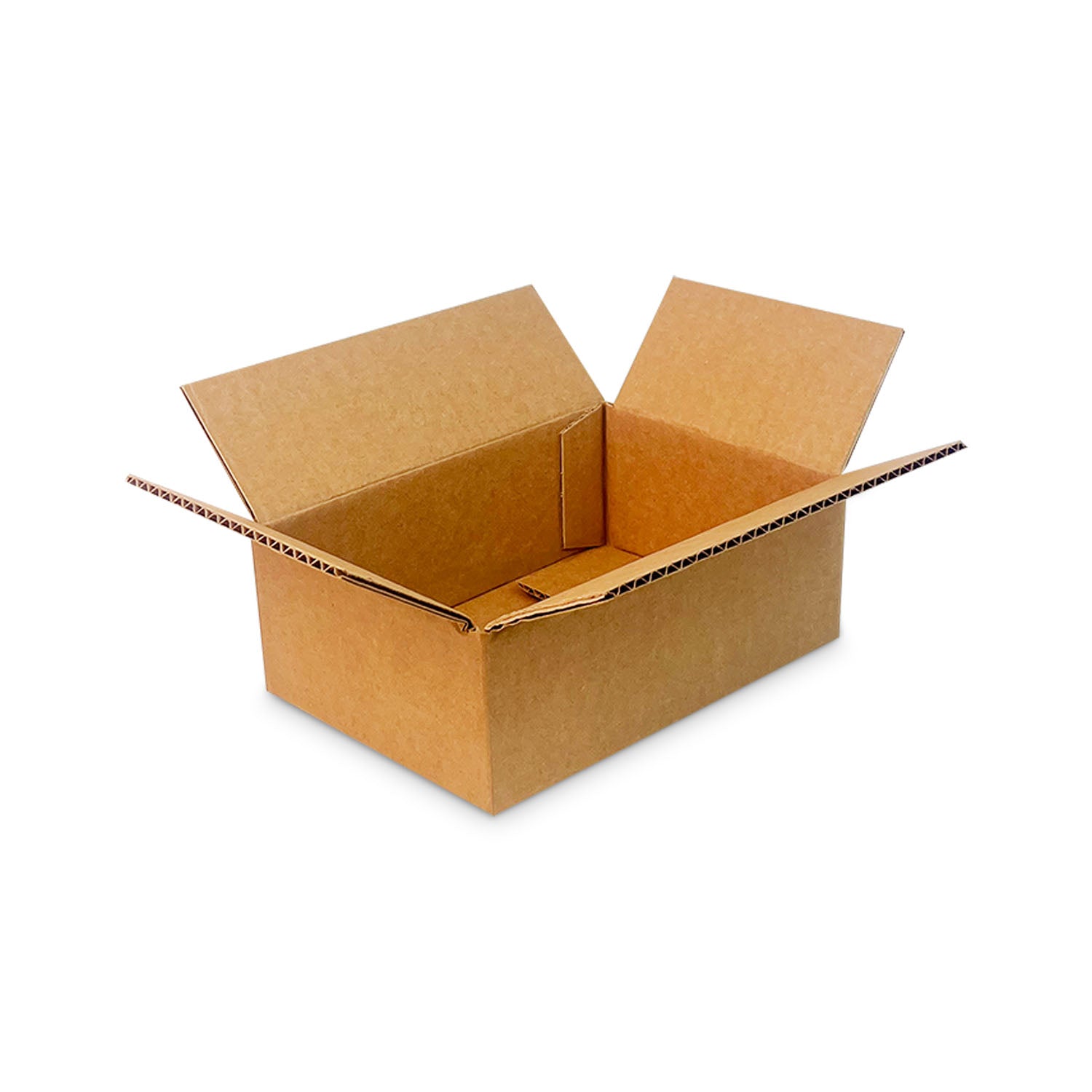 A case of 25 plain brown 9x6x3 corrugated boxes (32 ECT) with open flaps, shown empty and ready for packing or shipping against a white background.
