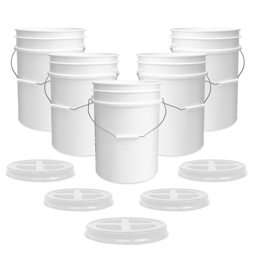5 Gallon Food-Grade Bucket with Gamma Lid - 5 Pack (FREE SHIPPING)