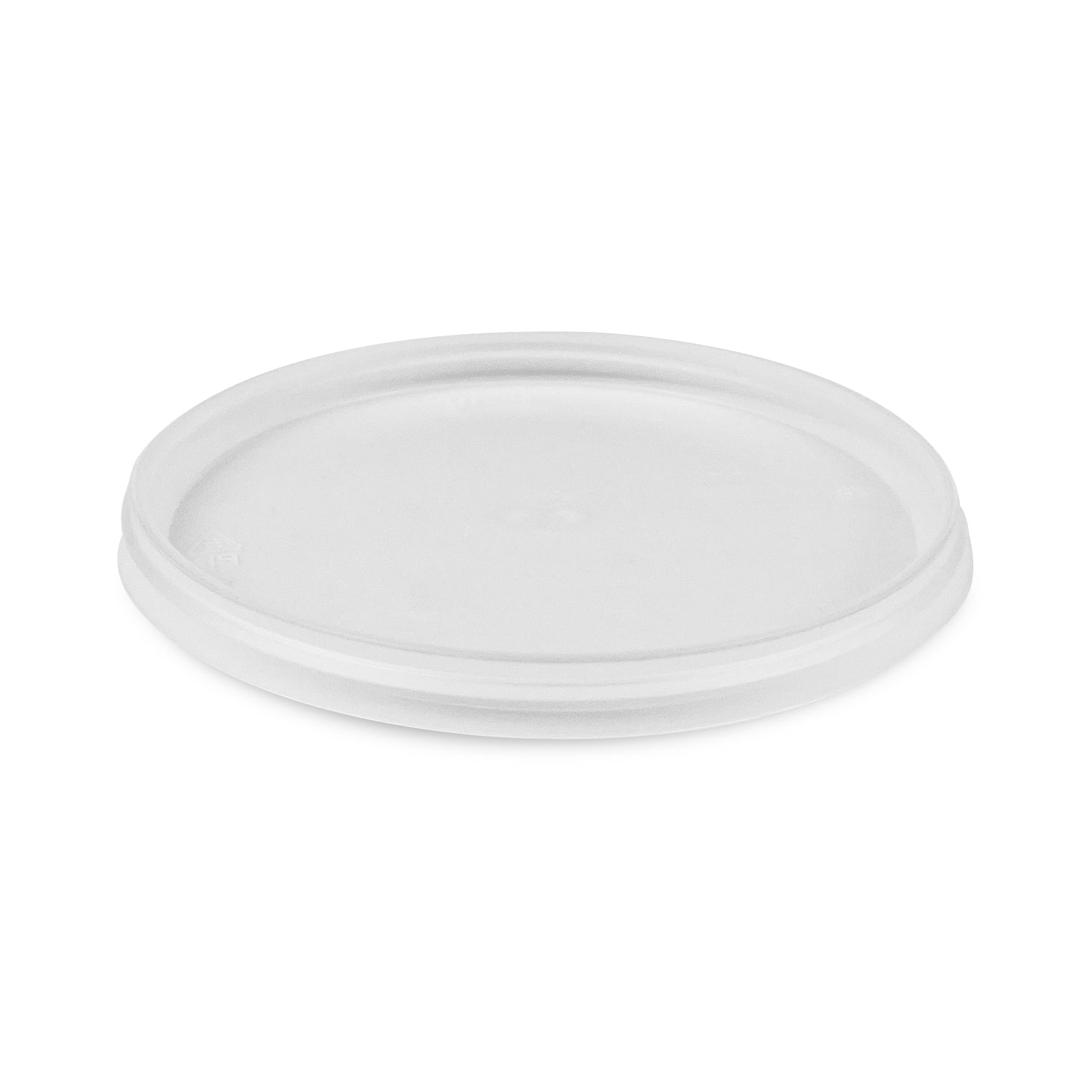 A BPA-Free Food-Grade UniPak Round Lid (L404UPCP), white and plastic, shown from a slight angle on a white background; available in a case of 2000.