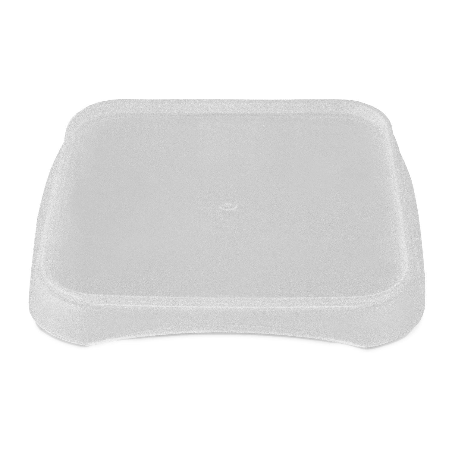 A BPA-Free Food-Grade SelecTE Tamper-Evident Square Lid (L4X4IMLCP), translucent with slightly rounded edges and a central raised dot, shown on a white background. Sold as a case of 1200.