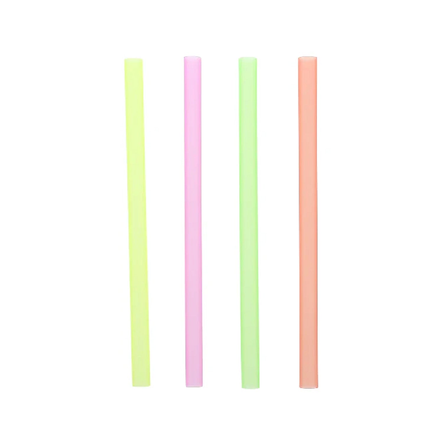 A case of 500 neon, 8.5" colossal paper-wrapped straws in assorted vibrant colors is arranged vertically on a white background.