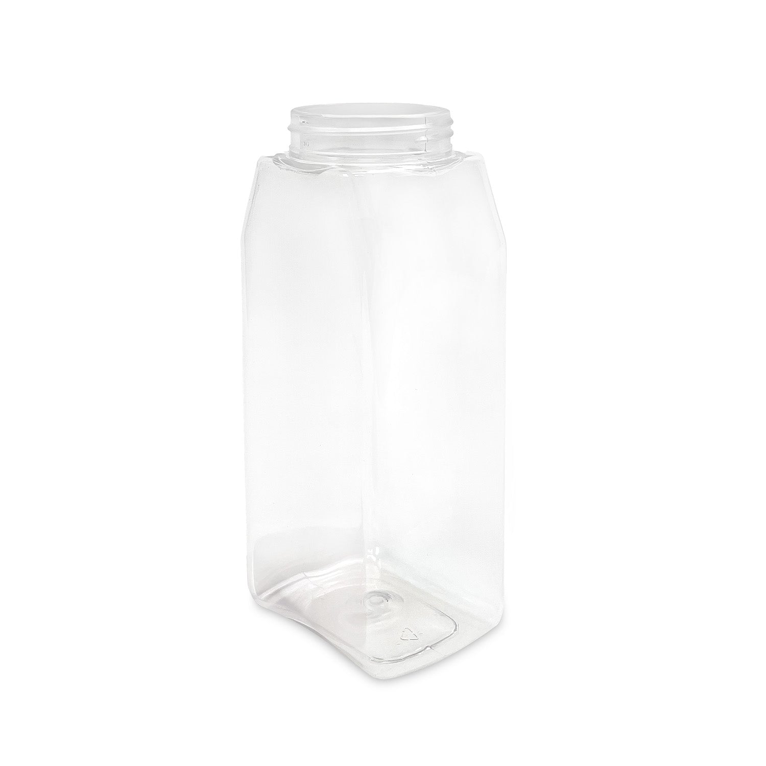 A set of 10 clear, empty 32 oz. BPA-free food-grade smooth rectangular spice bottles with wide mouths and no lids is shown against a white background.