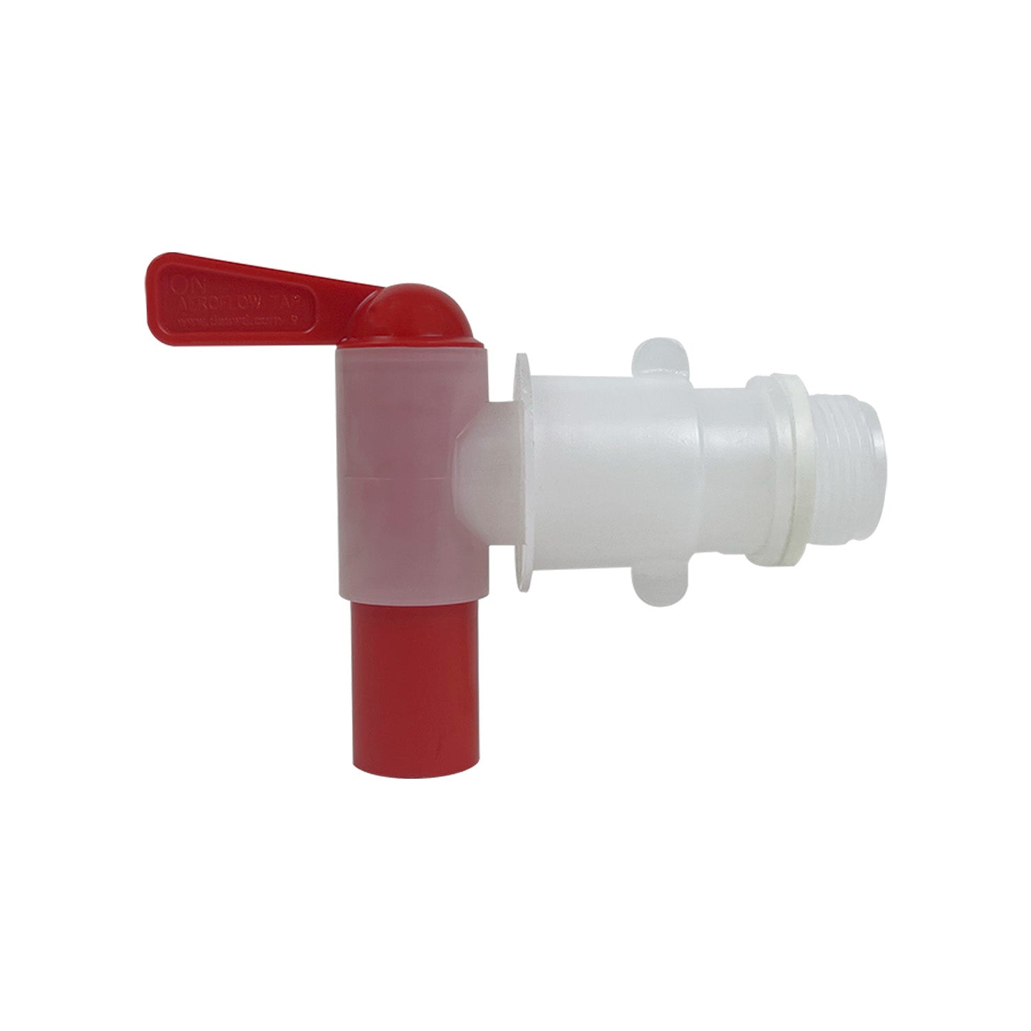 The Red Spigot (For Hedpaks/Jugs) - 1 Count features a plastic spout with a red lever handle and white threaded connector, shown isolated on a white background.