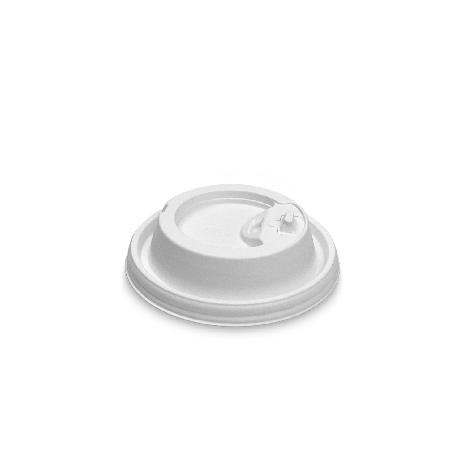 A Reclosable Lid for Versalite Polypropylene (PP) Hot Cups is centered on a plain white background. The white plastic lid features a raised edge and a small drinking spout. Case contains 996 lids.